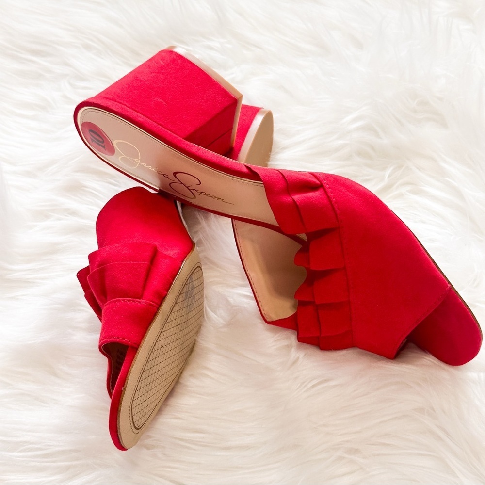 Jessica Simpson Red Ruffled Mules 10 - Picture 6 of 9